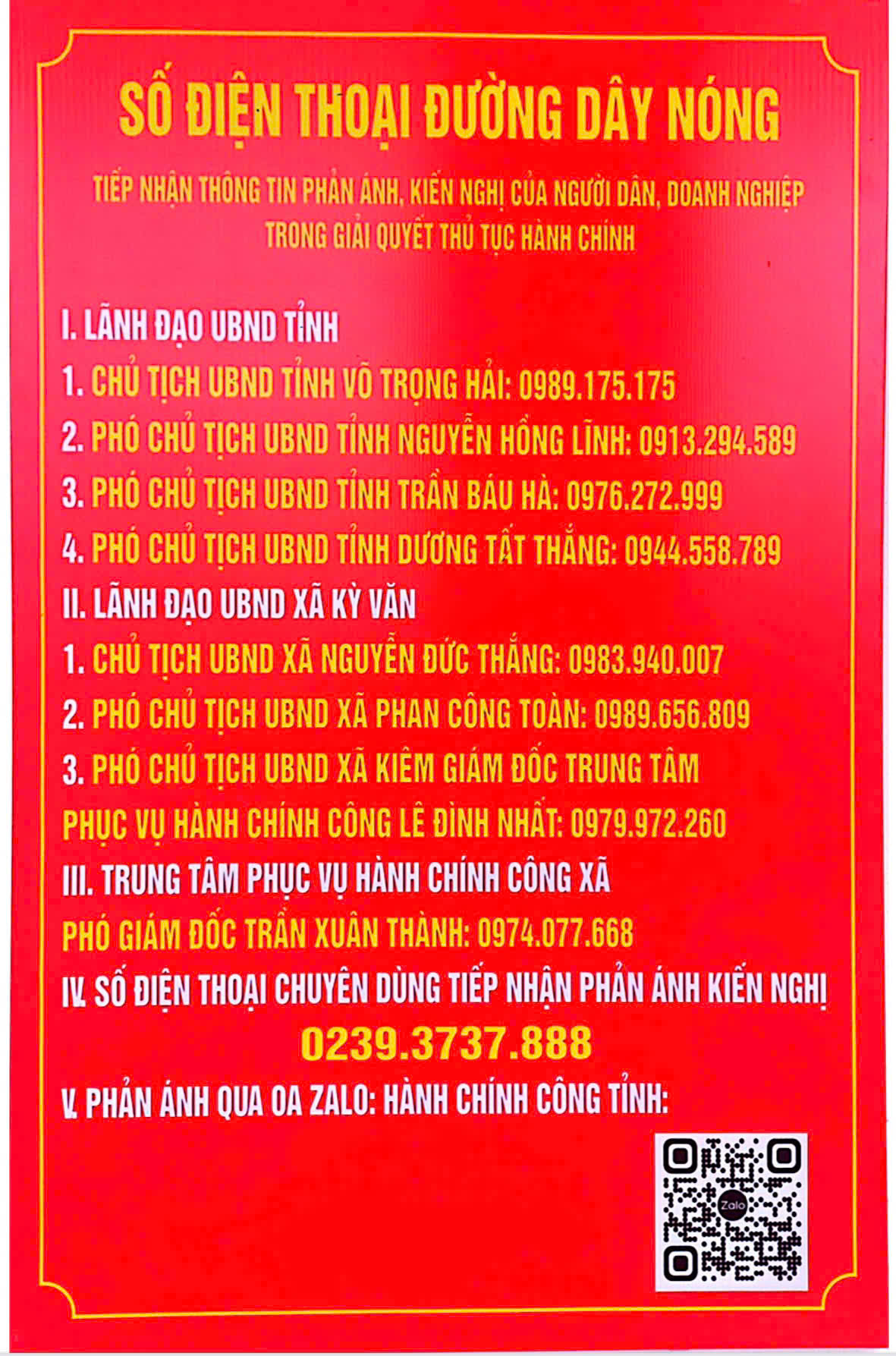 Thông tin đường dây nóng 